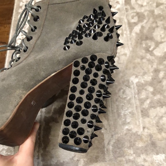 Jeffrey Campbell Grey Suede Spiked Litas Platform heeled Boots - Picture 7 of 7